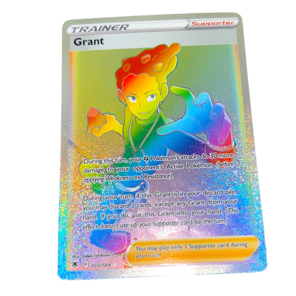 Holographic Pokémon Trainer Card Pokemon Card Grant 203/189 Secret Rainbow Rare